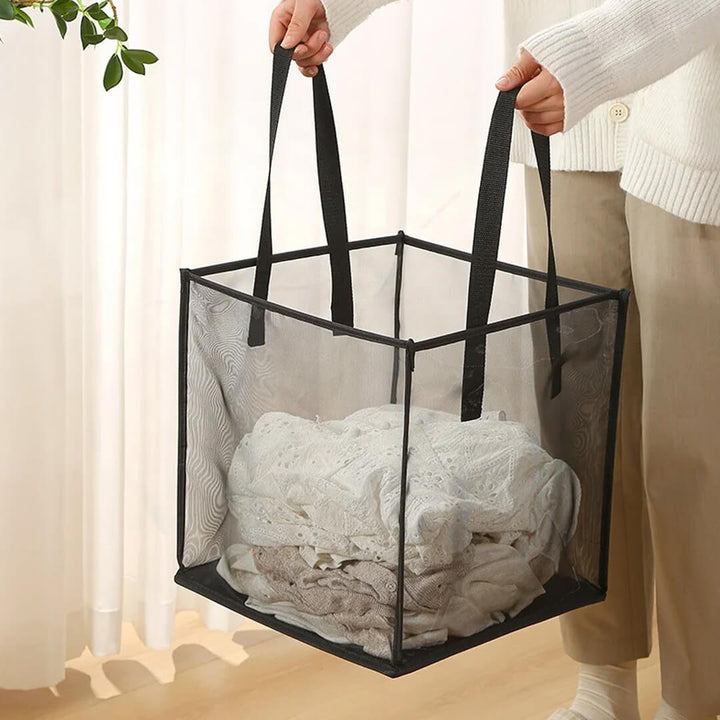 Cube pop-up mesh laundry basket, black