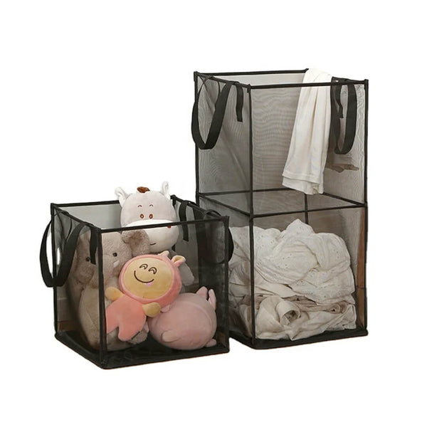 Foldable Mesh laundry and toys basket with handles