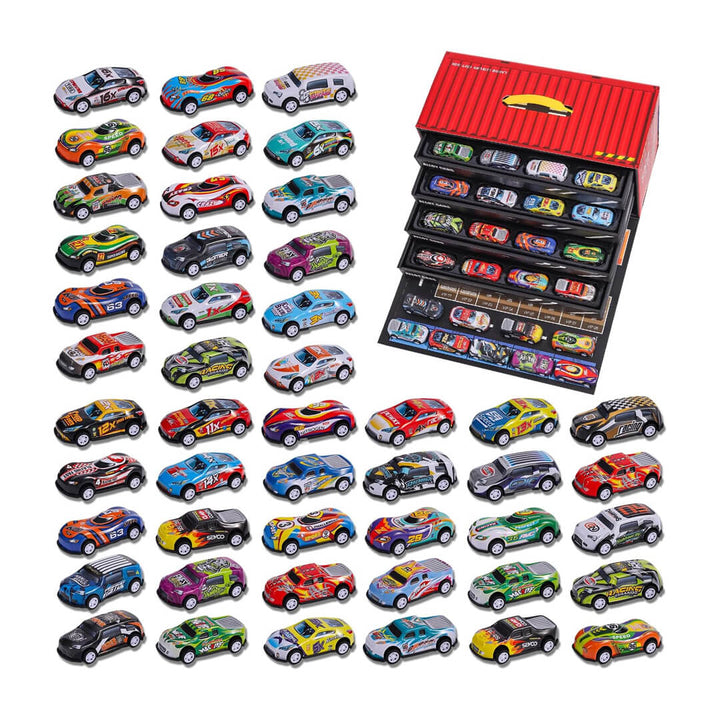 Mini car playset with foldable container and 48 colorful cars