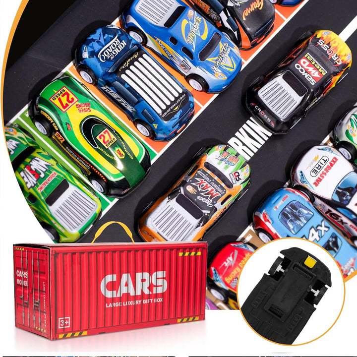 Mini car playset with red container and 48 colorful cars