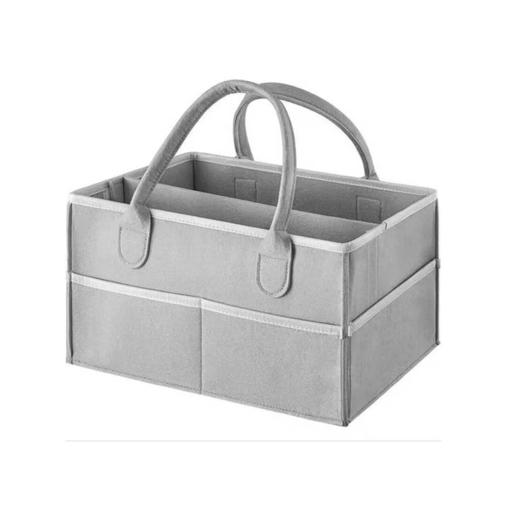 Baby items and accessories organizer with multiple compartments, grey