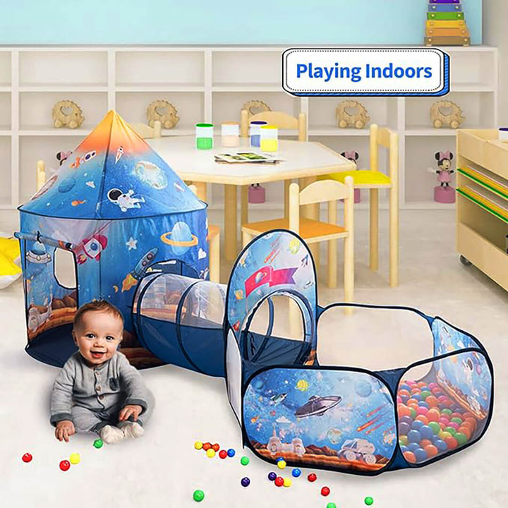 Portable Foldable 3 in 1 Kids Tent - Space & Planets Theme