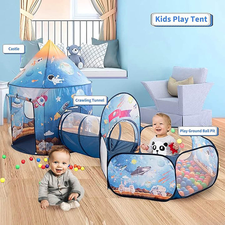 Portable Foldable 3 in 1 Kids Tent - Space & Planets Theme