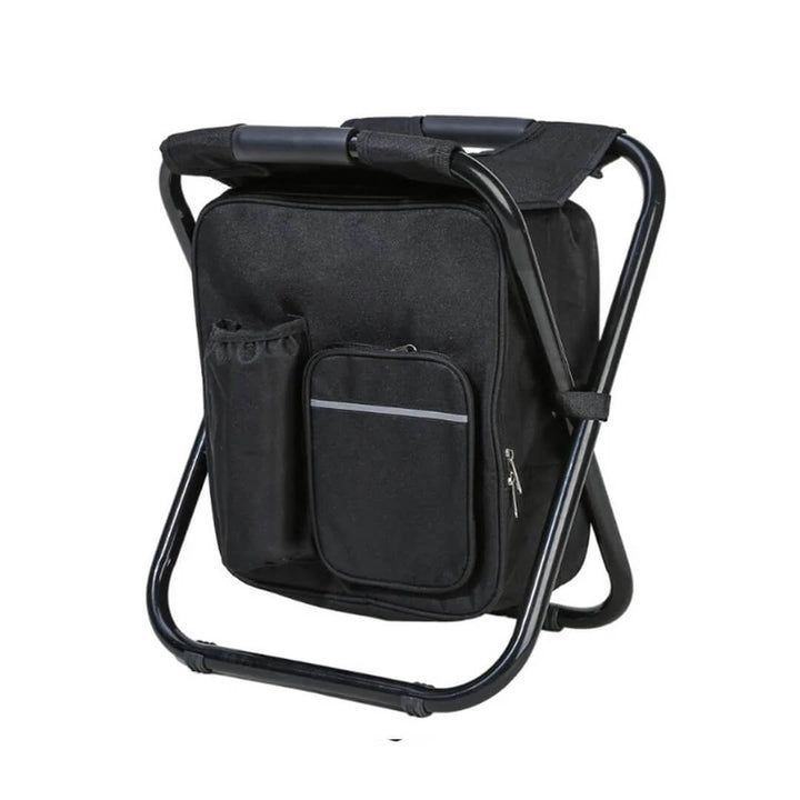 Portable Folding Camp Chair with Built-In Cooler Bag Black