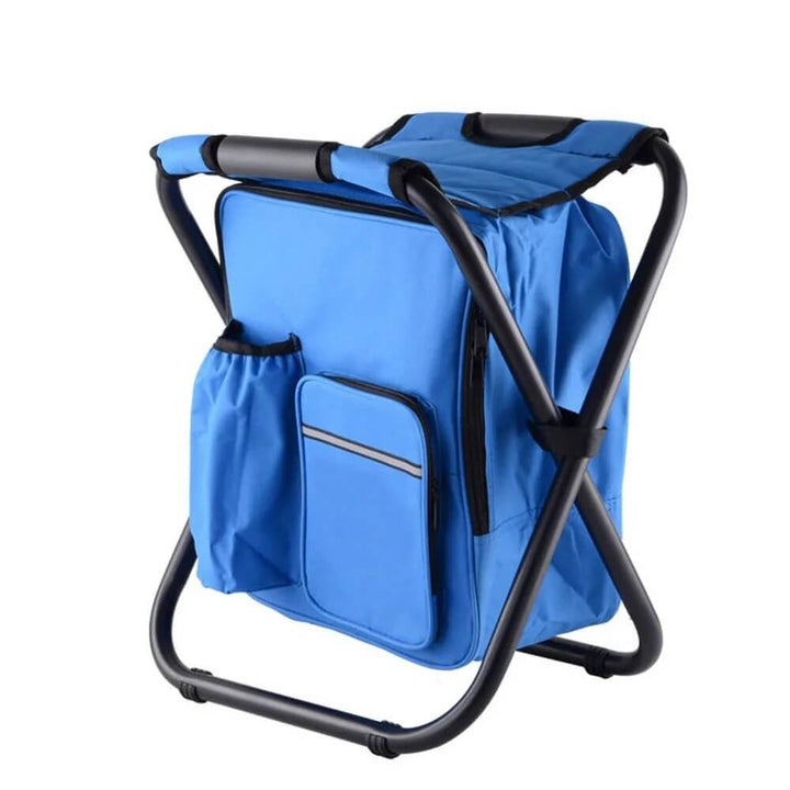 Portable Folding Camp Chair with Built-In Cooler Bag Blue