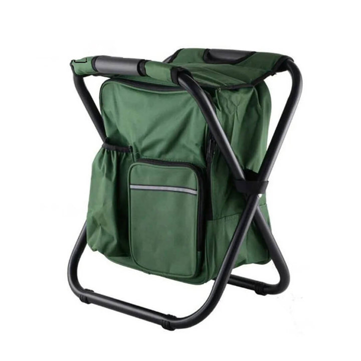 Portable Folding Camp Chair with Built-In Cooler Bag Green
