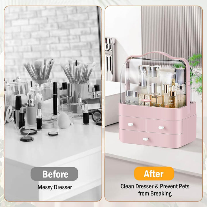 Vanity cosmetic organizer with 3 tiers and clear acrylic cover