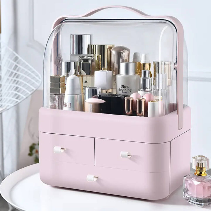 Portable Vanity cosmetic, perfume and jewelry organizer with 3 tiers and clear acrylic cover