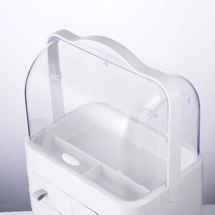 Travel-friendly white cosmetic box with flip-top lid