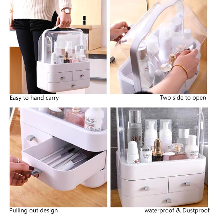 White plastic organizer with transparent dust cover