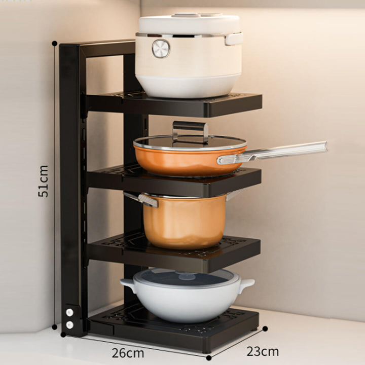 4-tier pots and pans organizer for kitchen cabinets, dimensions