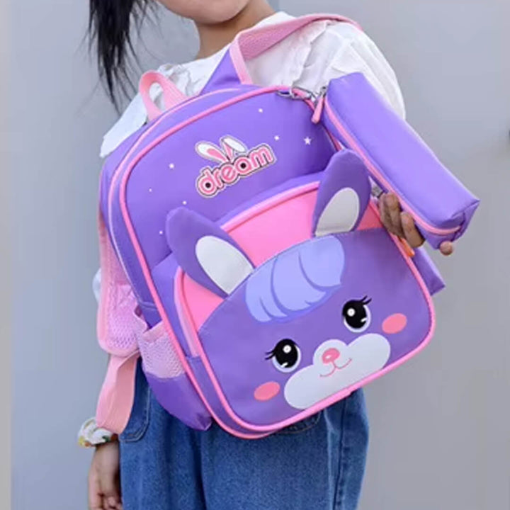 Purple school backpack with detachable pencil case