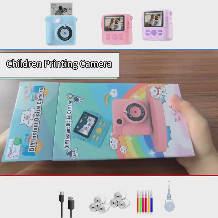 Video of kids' instant print camera with printing rolls 