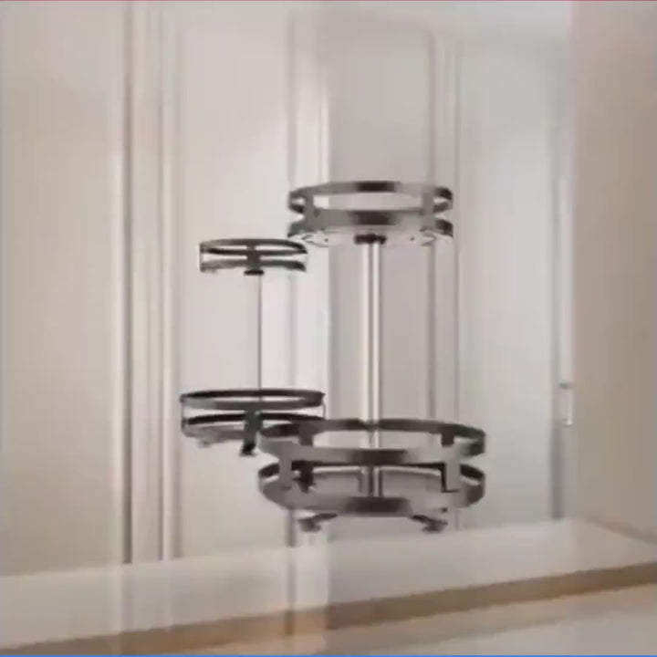 Video of a rotating round kitchen and toilet organizer