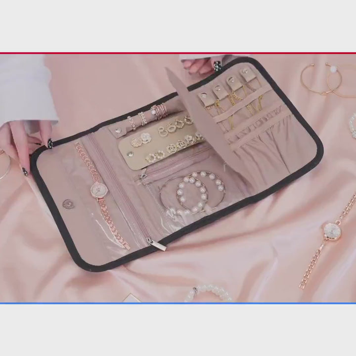 Video of travel jewelry organizer with multiple compartments