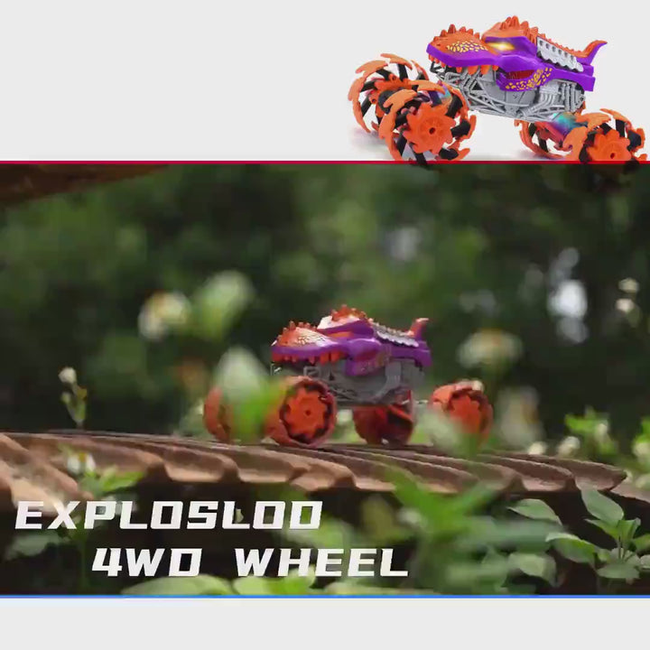 Video of kids Remote-controlled dinosaur monster truck