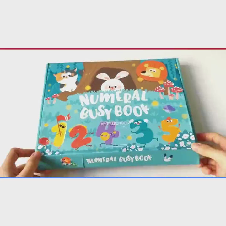Educational toddler busy book in action, helping kids learn numbers, time, and shapes through play