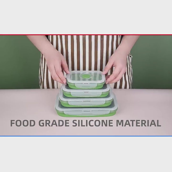 Video of 4 pieces silicone lunch boxes, collapsible to save space