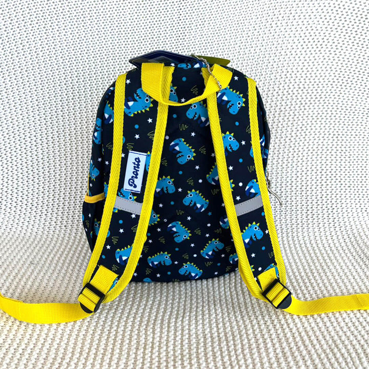 Lightweight dino backpack with adjustable shoulder straps, back angle