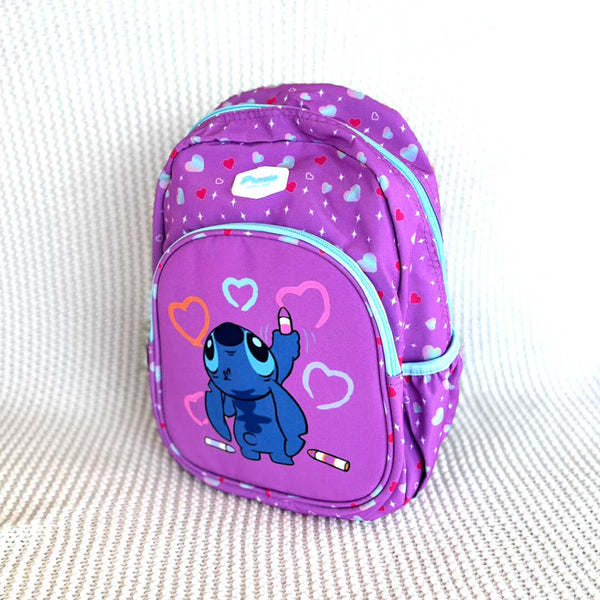 Stitch girls backpack with hearts and rainbows in purple