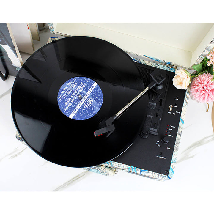 PU Leather Deluxe Turntable Record Player - Brown & Black