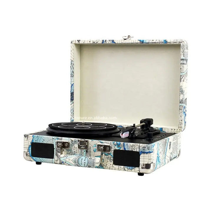 Signature World Map PU Leather Deluxe Turntable Record Player