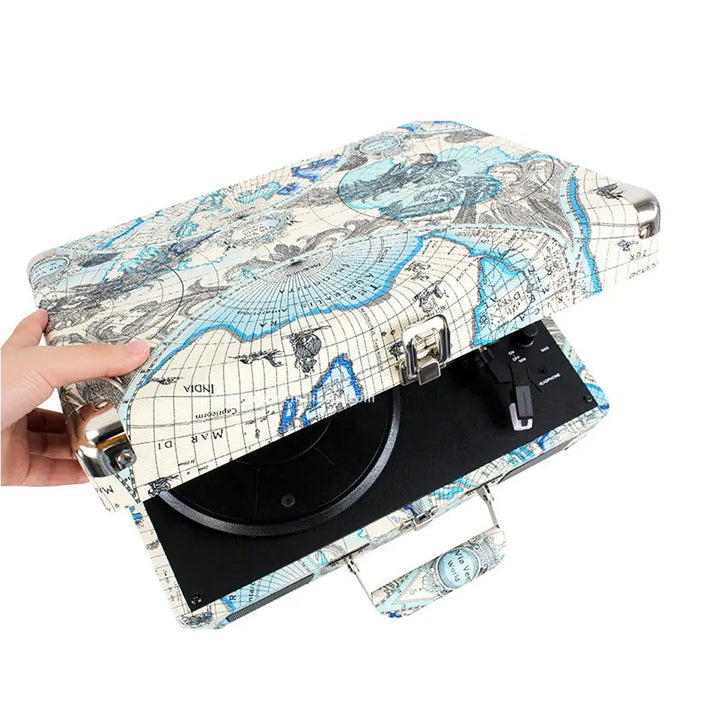 Signature World Map PU Leather Deluxe Turntable Record Player