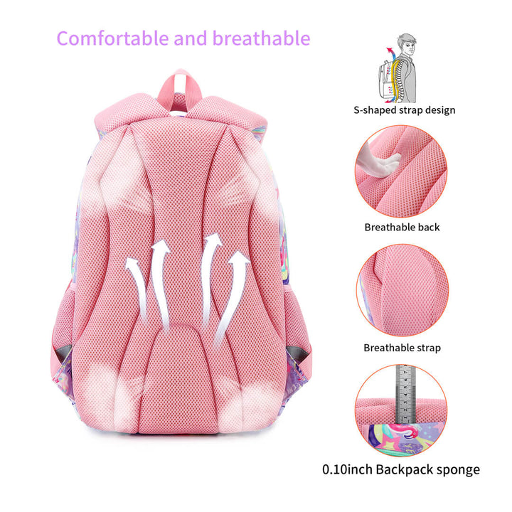School girls Unicorn backpack set with padded back and straps
