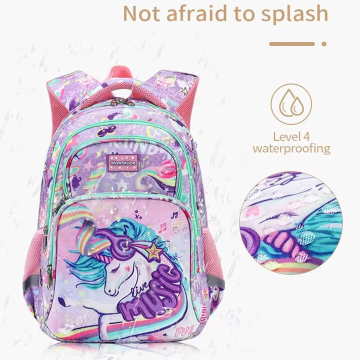 School Unicorn backpack set with lunch bag and pencil case, waterproof