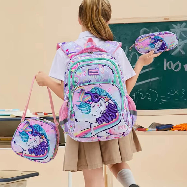 Girls purple Unicorn backpack set with lunch bag and pencil case