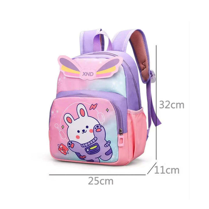 Purple & Pink Space Rabbit School Backpack, dimensions