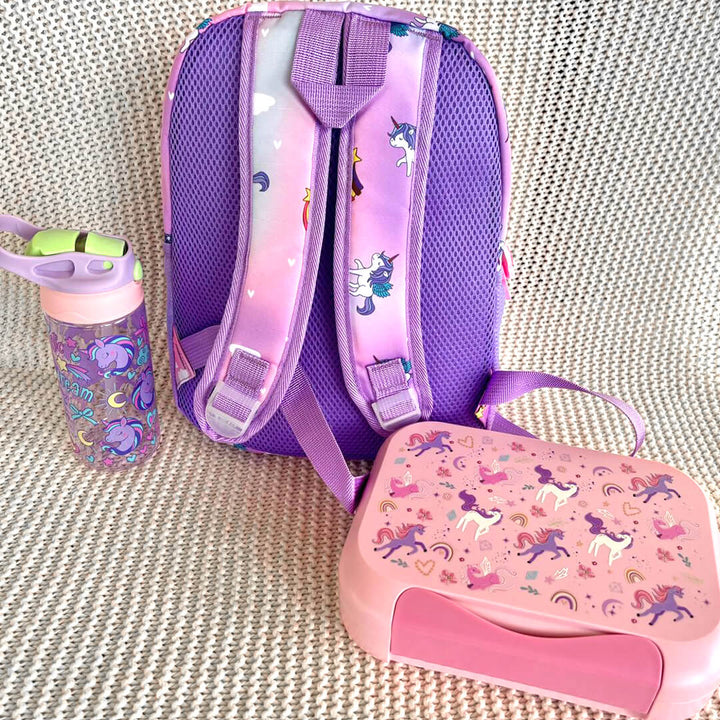 Rainbow Unicorn backpack for Kg1 to Kg3, Back angle