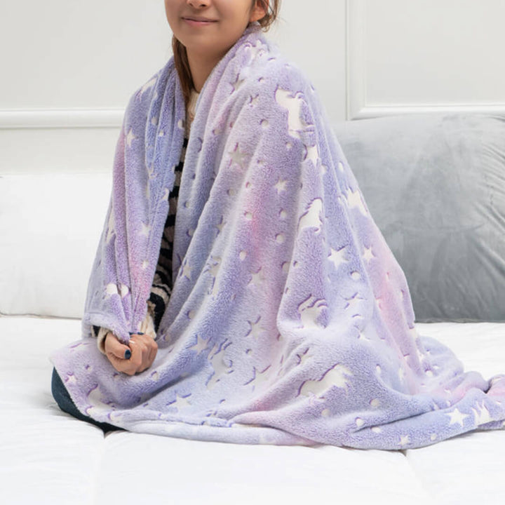 Purple Unicorn Glow in the Dark Fleece Blanket - 150 x 200 cm