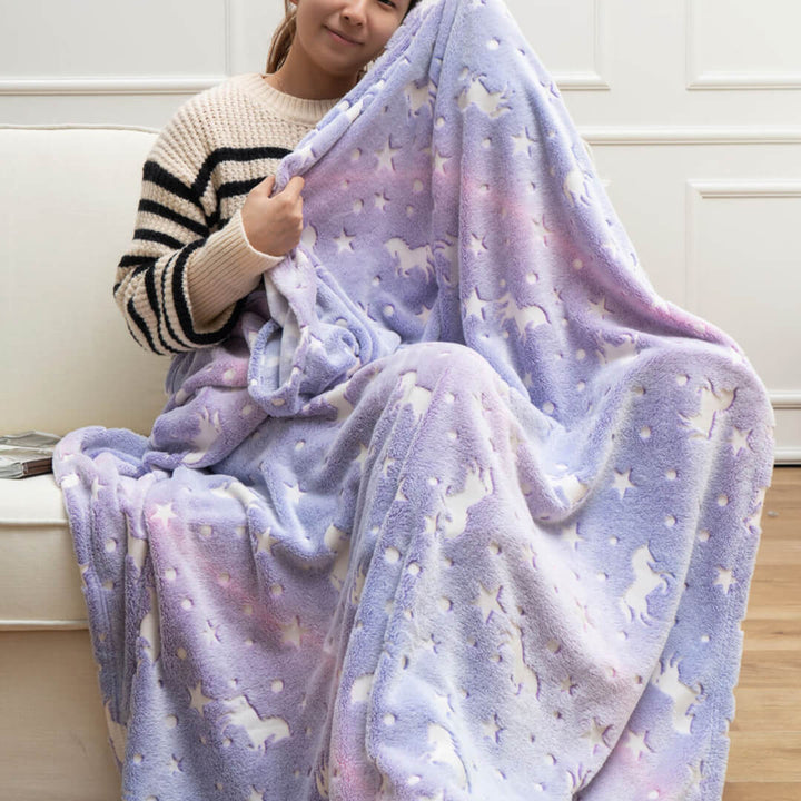 Purple Unicorn Glow in the Dark Fleece Blanket - 150 x 200 cm