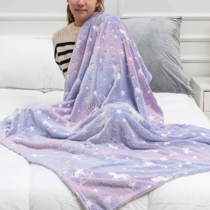 Purple Unicorn Glow in the Dark Fleece Blanket - 150 x 200 cm