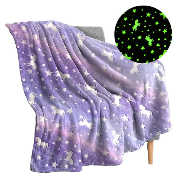 Purple Unicorn Glow in the Dark Fleece Blanket - 150 x 200 cm