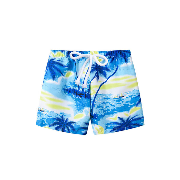 Boys Tropical Trees Print Swim Trunks - Quick Dry