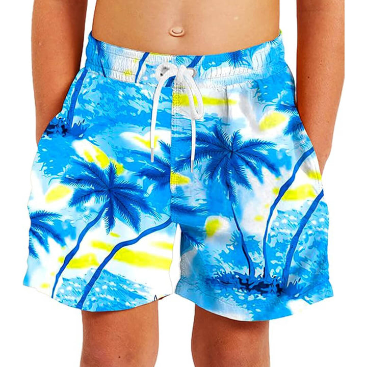 Boys Tropical Trees Print Swim Trunks - Quick Dry