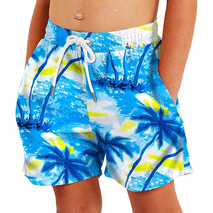 Boys Tropical Trees Print Swim Trunks - Quick Dry