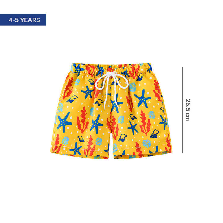Sea Stars Print Quick Dry Boys Yellow Swim Trunks (110) 4-5 years