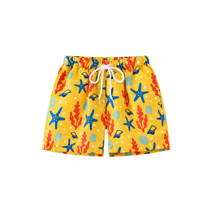 Sea Stars Print Quick Dry Boys Yellow Swim Trunks