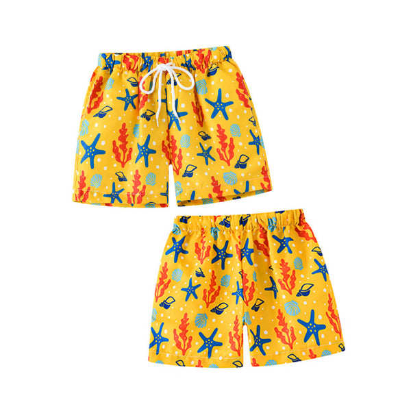 Sea Stars Print Quick Dry Boys Yellow Swim Trunks