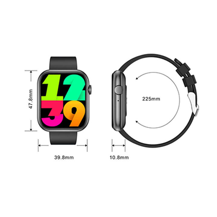 QX7 PRO Smart Watch in black color with HD display, dimensions