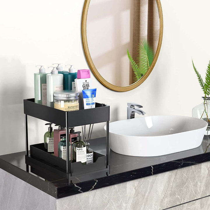 Under-Sink Cabinet Basket Storage Shelf with Sliding Drawers
