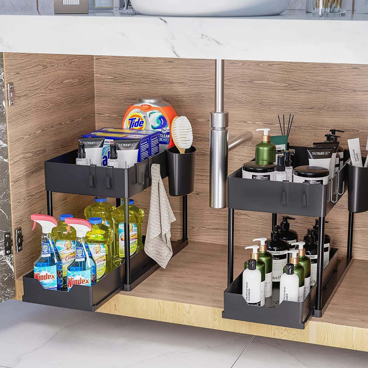 Under-Sink Cabinet Basket Storage Shelf with Sliding Drawers