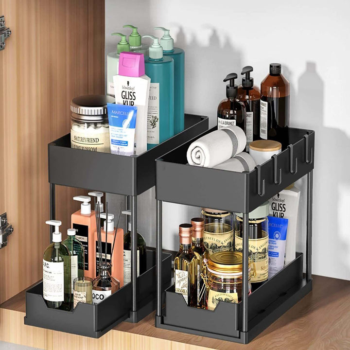 Under-Sink Cabinet Basket Storage Shelf with Sliding Drawers