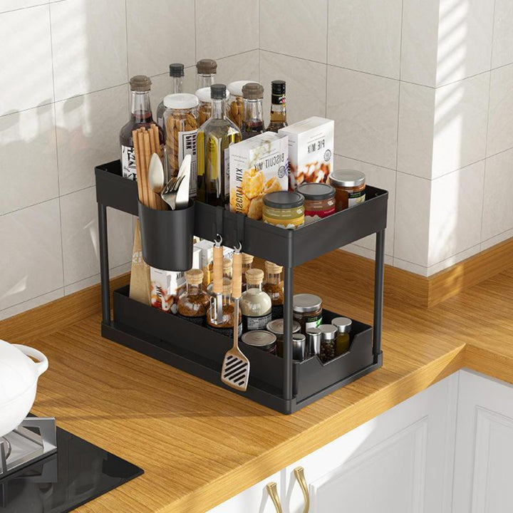 Under-Sink Cabinet Basket Storage Shelf with Sliding Drawers