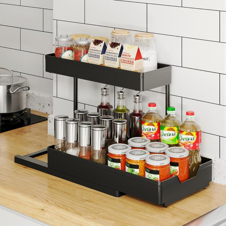 Under-Sink Cabinet Basket Storage Shelf with Sliding Drawers