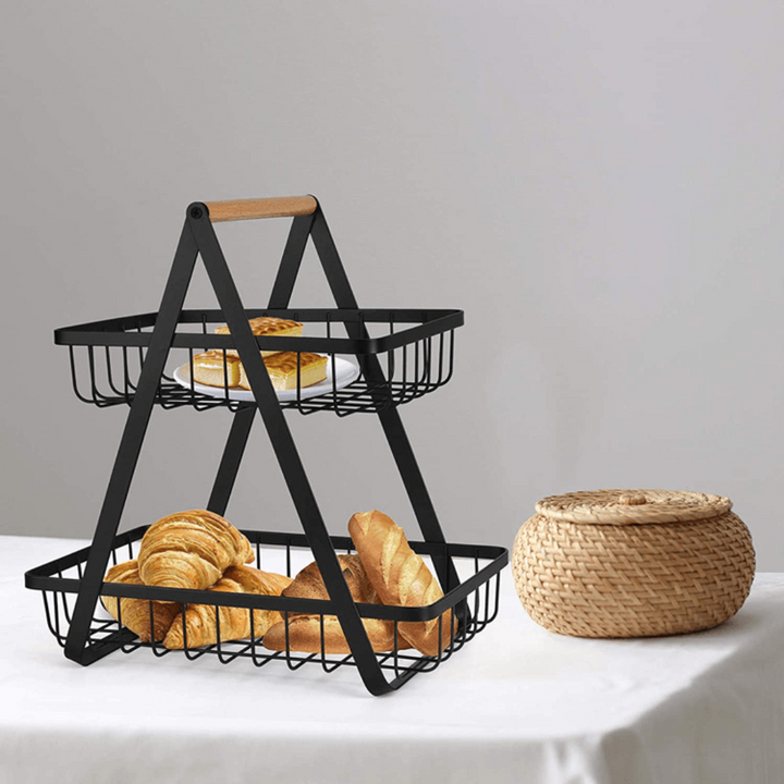 2-Tier Metal Storage Basket Organizer for Kitchen, Office & Home