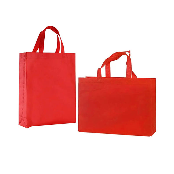 Portrait and landscape sizes of red reusable shopping bags